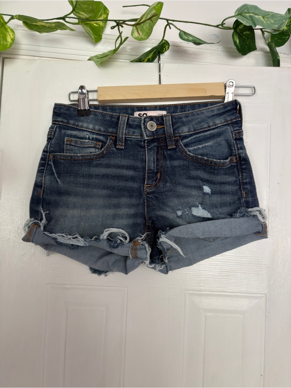 SO Dark Blue Distressed Rolled Cuff Denim Shorts